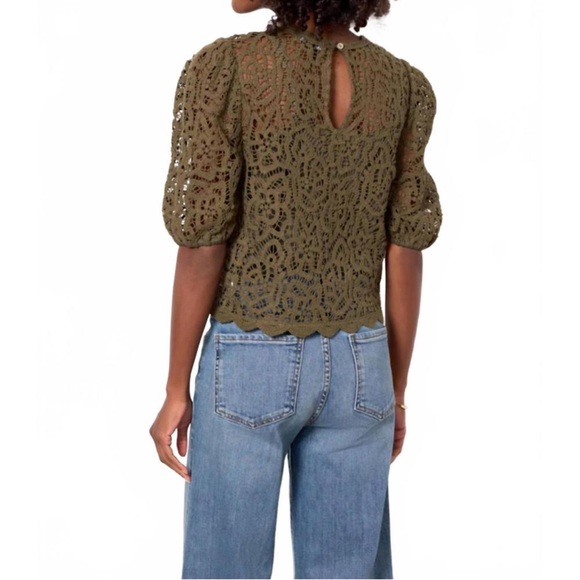 NWT Sanctuary Cherished Lace Tee Kalamata Green Puff Sleeve Top Size: Small - Picture 2 of 7